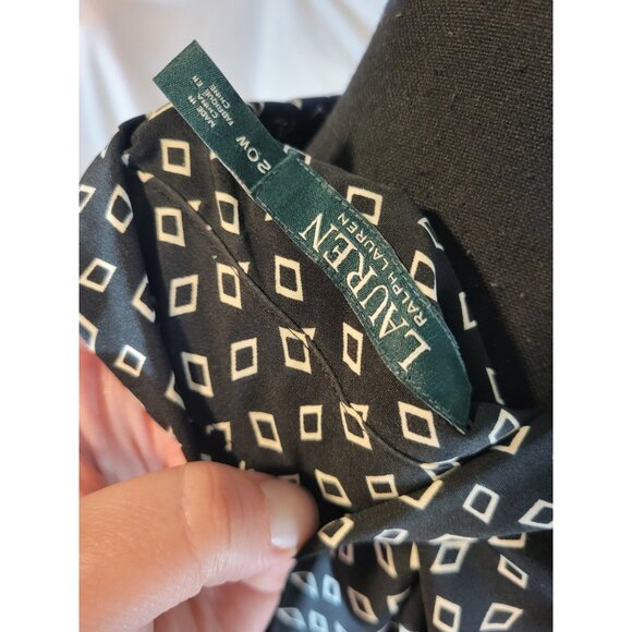 Lauren Ralph Lauren Size 20W Black Geometric Button Front Shirt Dress Tie - Picture 7 of 8